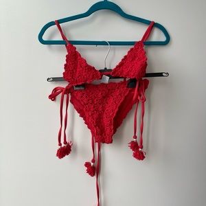 She Made Me red crochet bikini